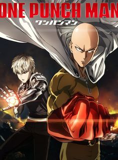 one punch man anime poster with two men in front of the camera and text that reads one punch man