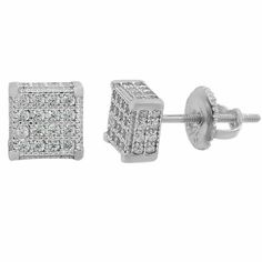 "Super Iced Out mens or womens cube stud earrings 0.5ct VS D color excellent cut moissanite stones PASSES DIAMOND TESTER ANY PEN OR LIGHT TRANSMISSION DIAMOND TESTER (Will show up as moissanite and not diamond on lab assays however) Comes with GRA certificate Nice micropave setting Solid 925 sterling silver! Wont turn your ears green, contains no nickel or brass! 0.5ct vvs moissanite. Nice round stones! About 0.25\" (6mm) wide perfect small size! Pair weighs around 2 grams Screw backs for a secu Diamond Tester, Man Made Diamonds, Small Earrings Studs, Men Jewelry, Screw Back Earrings, Round Earrings, Cz Stone, Diamond Stone, 925 Sterling Silver Jewelry