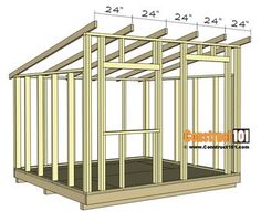 the frame for a shed with measurements to be built into it's roof and side walls