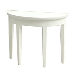 a white table with two legs and a small round top on the bottom, against a white background