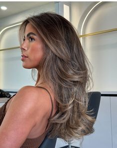 Deep Blonde Balayage, Lightened Black Hair, Morenita Hair Color, Light Brown Hair With Layers, Ashy Brown Hair Balayage Brunettes, Cool Toned Brown Hair Balayage, Latina Blonde Hair Olive Skin, Phoebe Hair, Deep Brunette