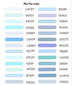 the color chart for blue hues in different shades