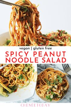 vegan and gluten free spicy peanut noodle salad is the perfect side dish