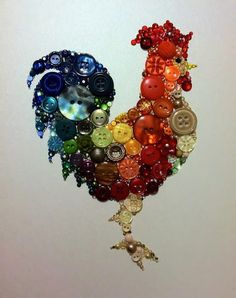 a rooster made out of buttons and beads