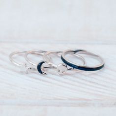 Lost in the Cosmos Ring Stack | Pura Vida Bracelets Bestie Rings, Matching Things, Cute Promise Rings, Best Friend Rings, Black Diamond Wedding Rings, Space Rings, Crescent Ring, Couple Ideas, Friend Rings