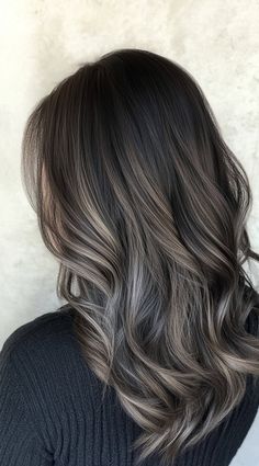 23 Winter Highlights for Brown Hair: Trendy and Timeless Ideas to Warm Up Your Look Dark Brown Hair With Lots Of Highlights, Ash Grey Highlights, Ashy Highlights On Dark Hair, Gray Highlights Brown Hair, Brown Hair Going Grey, Ash Brown Hair Balayage, Winter Highlights, Ashy Brown Hair, Dream Hairstyles