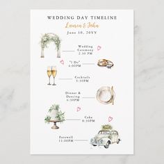 the wedding day schedule card is shown