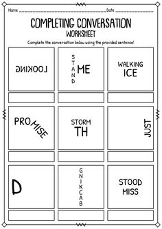 the complete worksheet for completing conversation