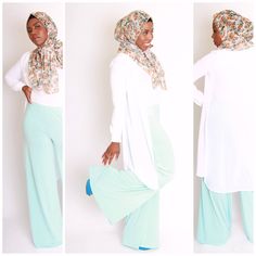 Palazzo pants baby blue - hijab style Women In Hijab, Photographs Of Women, Blue Hijab, Peach Maxi Dresses, Pink Maxi Skirt, Modest Style, Hijab Outfits