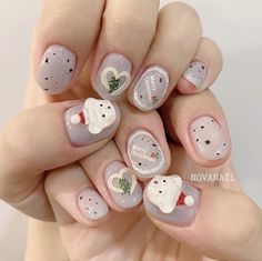 Nail Noel Korea, Nails Tay, Nail Art For Kids, Minimal Nails Art, Korean Nail Art, December Nails, Cute Toe Nails