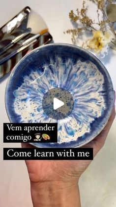 a person holding a bowl with the words come learn with me