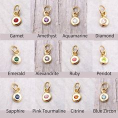 Charm: 10mm L x 5mm W Choose 14k Gold or Sterling Silver  2.5mm Round Faceted Genuine Gemstone Solid 14K Yellow Gold or Sterling Silver round charm set with a genuine gemstone. Each charm comes with a large enough jump ring  to slide over the end of most chains.  Add this sparkling gemstone charm to any necklace or bracelet to represent the birth month of someone special. This solid pendant features a flush set genuine gemstone. Birthstone prices vary depending on the cost of the stone and metal Gold Round Gemstones For Anniversary, Gold Gemstones Birthstone, 14k Gold Birthstone Gemstones, Dainty Round Birthstone Gemstones, Dainty Round Charms For Anniversary, Gold Hypoallergenic Birthstone Necklace, Blue Zircon, Charm Set, Birth Month