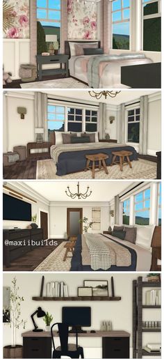 three different views of the interior of a house