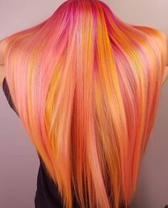 Black Scene Hair, Pink And Orange Hair, Vivid Hair Color, Yellow Hair, Scene Hair, Hair St, Colored Hair, Orange Hair, Hair Inspo Color