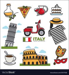 italy icons set in flat style on white background with place for your text or image