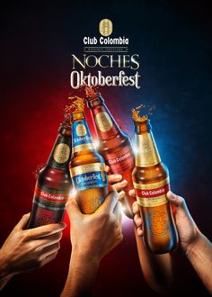 people holding up beer bottles with the caption noches oktoberfest