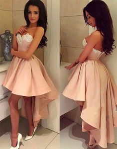 Women's Sweetheart Lace Homecoming Dresses High Low Appliques Prom Dresses Short A502 on Storenvy Asymmetrical Prom Dress, Sweetheart Homecoming Dress, High Low Prom Dress, Cute Homecoming Dresses, Pink Prom, Lace Homecoming Dresses, Pink Prom Dresses, Short Prom, Back Dress