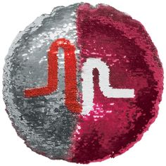 a red and silver sequinized ball with the letter j on it