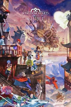 an animated movie poster with many characters on it