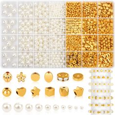 PRICES MAY VARY. Bracelet Beads kit: This bracelet beads kit contains 552 pieces of white pearl beads in 5 sizes and 800 pieces of gold spacer beads in 12 styles. Enough quantity to meet your different needs for bracelets and jewelry-making Assorted Sizes ​and Styles: These pearl beads come in 5 Sizes and the spacer beads come in 12 styles. You can choose the most suitable style to make personalized and exquisite jewelry Durable and sturdy: Gold spacer beads are made of acrylic material, non-tox Jewelry Making Kits, Jewelry Making Kit, Star Diy, Fairy Garden Accessories, Valentin Nap, Bead Kits, Craft Set, Friendship Gifts, Gift Accessories