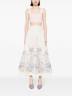 ZIMMERMANN Natura A-line Skirt - Farfetch Cream Silk Skirt For Summer, Summer Silk Skirt In Cream, White Silk Skirt For Summer, Full Silk Skirt For Spring, Silk Full Skirt For Spring, Spring Silk Midi Skirt, Spring Silk Flared Skirt, White Silk Skirt For Spring, Spring Silk Dresses With Lined Skirt