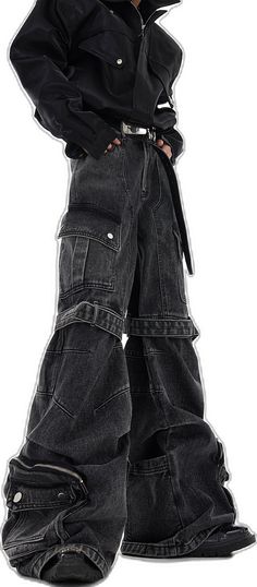 Leg Belt, Denim Jeans, Wide Leg, Black