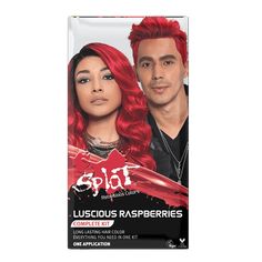 Make a striking statement with Splat Semi-Permanent Bold Hair Color! Splat unisex Luscious Raspberries Semi-Permanent Complete Kit allows you to express yourself with bright red hair color. Pre-measured bleach eliminates the guesswork and provides a fast action lift that takes just 30 minutes. Perfect for halloween hair styles, Splat Semi-Permanent Hair Color uses a unique formula infused with Baobab Seed Oil to nourish strands and protect from UV damage, plus Quinoa Extract packed with vitamins Hair Dye Red, Raspberry Hair Color, Red Hair Streaks, Bright Red Hair Color, Splat Hair Dye, Raspberry Hair, Splat Hair Color, Hair Dye Shades, Temporary Hair Dye