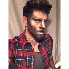 Werewolf Costume Men, Werewolf Makeup Men, Wolf Makeup Male, Werewolf Costume For Men, Halloween Makeup Men Beard, Diy Wolf Costume, Beard Halloween Costumes, Guys With Beards, Mens Halloween Makeup