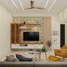 a living room filled with furniture and a flat screen tv mounted on a wall above a fireplace