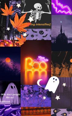 halloween collage with pumpkins, ghost and stars