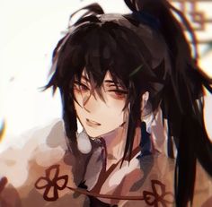 an anime character with long black hair