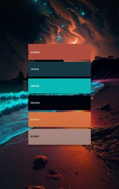 an image of the ocean at night with color swatches and colors to choose from