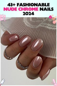 Medium oval nails with a glossy finish, made with gel. These nude chrome nails are versatile for both casual and formal occasions, providing a classic look. Possible search terms: medium oval nails, glossy gel nails, nude chrome. Nude Chrome Nails, Nude Chrome, Chrome Nails Silver, Chrome Nail Ideas, Gel Chrome Nails, Chrome Nail Colors, Purple Chrome Nails, Short Oval Nails, Natural Gel Nails