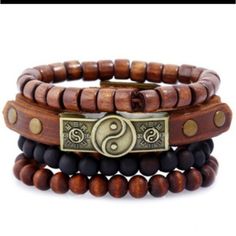 Unisex Vegan Leather Bracelet Yin Yang Set Set Includes One Vegan Leather Adjustable Buckle Bracelet 3 Wooden Style Beaded Bracelets Thanks So Much For Looking! Yin En Yang, Friendship Relationship, Faux Leather Bracelets, Beaded Leather Bracelet, Rope Jewelry, Fashion Beads, Mens Leather Bracelet, Woven Bracelets, Bead Leather