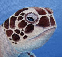 a painting of a sea turtle on a blue background