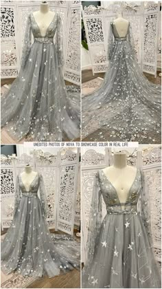 Silver Tulle Gown For Wedding, Wedding Gown Unique, Star Wedding Dress, Celestial Dress, Wedding Dress Unique, Stars Wedding, Grey Wedding Dress, Wedding Dress Boho, Boho Bridal Gowns