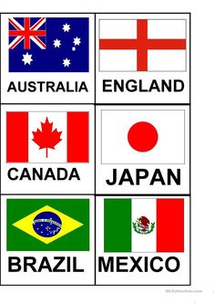 the flags of different countries are shown in this image, including australia, canada, japan, brazil, and mexico