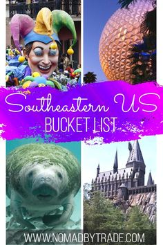 the disney world theme park with text overlay that reads, southern us bucket list