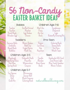 an easter basket list with eggs and flowers