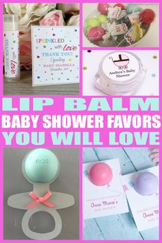 some baby shower favors are shown in this collage