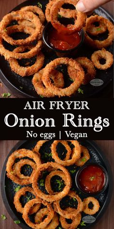 air fryer onion rings with ketchup on the side