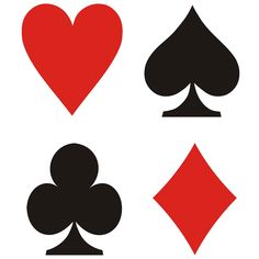 four card suits with hearts, spades and diamonds on white background illustration by unknown