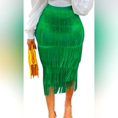 This Item Is A Final Sale. No Returns, Refunds, Or Exchanges Allowed. Absolutely, No Exceptions Will Be Made. All Other Items Pictured Are Priced And Sold Separately. Fringe Midi Skirt, Green Clothes, Luxe Boutique, Green Outfit, Women Skirts Midi, Final Sale, Midi Skirt, Womens Skirt, Boutique