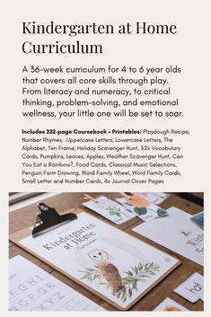 an advertisement for a children's art school with pictures and writing on the table