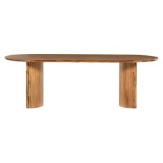 an oval wooden table on a white background