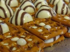 an article about caramel and white chocolate drizzled on pretzels