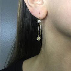 Beautiful Brand New Earrings Bought From Etsy! Just Ended Up Going With Another Pair:) Eight Pointed Star, Ear Threader, Silver Threader Earrings, Starburst Earrings, New Earrings, Stud Jewelry, Threader Earrings, Gold Star, Matching Necklaces