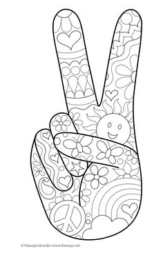 a peace sign with hearts and flowers on it