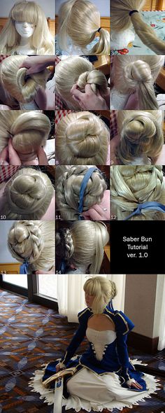 Saber Hair Styling Tutorial by RuffleButtCosplay on deviantART Cosplay Hacks, Wig Tutorials, Saber Cosplay, Wig Tutorial, Diy Wig, Diy Cosplay, Costume Tutorial, Wig Styling, Cosplay Tutorial