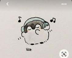 a drawing of a person wearing headphones and listening to music